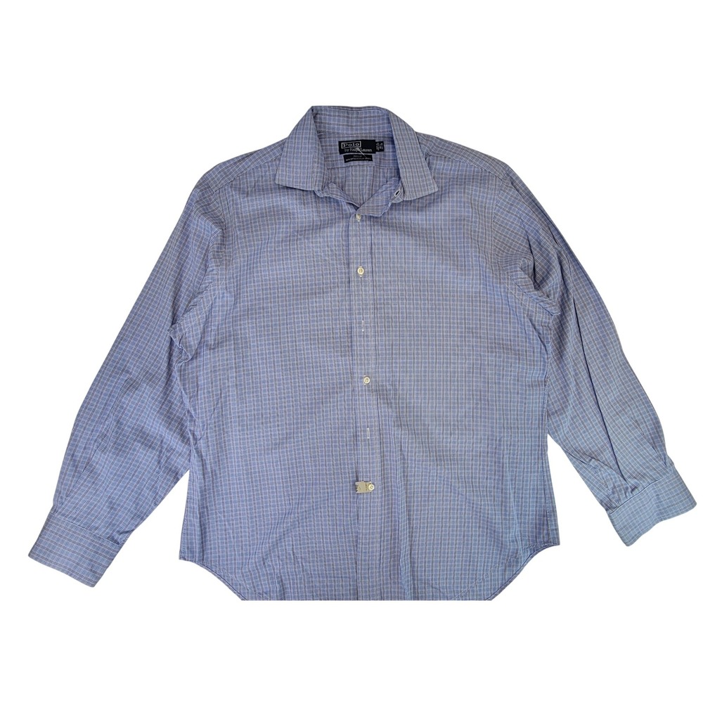 Polo by Ralph Lauren Mens Blue Plaid Button Down Shirt Size 16.5-34/35
